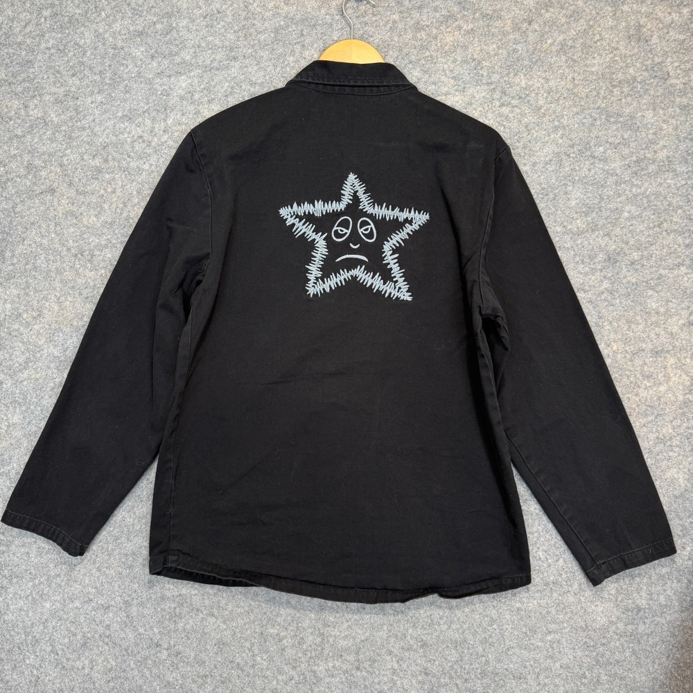 Sake Forever Star Work Button Shirt Mens Large Denim Shacket Embroidered‎ Black